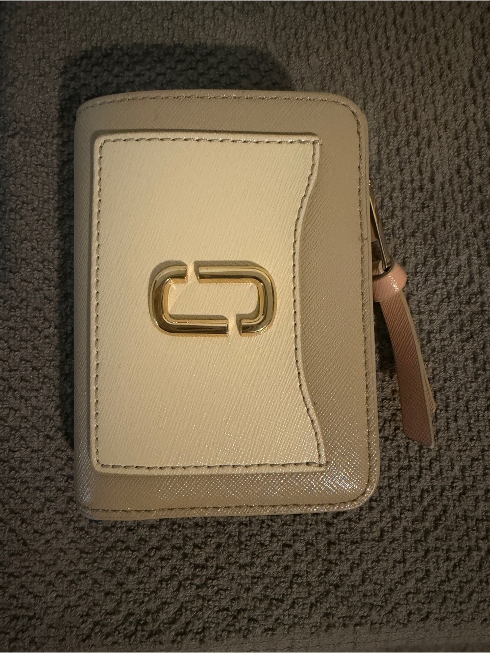Marc Jacobs Two-Tone Cream & Beige Zip Wallet Case with Gold Hardware